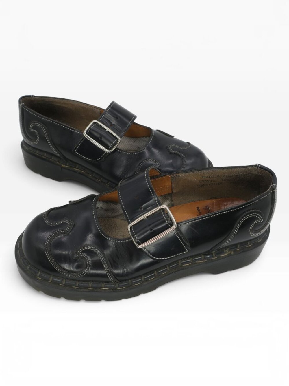 Vintage 90s TREDAIR Mary Jane Black Leather Shoes Grunge Punk England US 9.5
